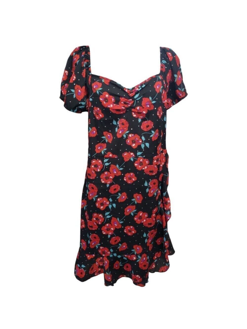 QED LONDON Black & Red Floral Print Womens Dress XL